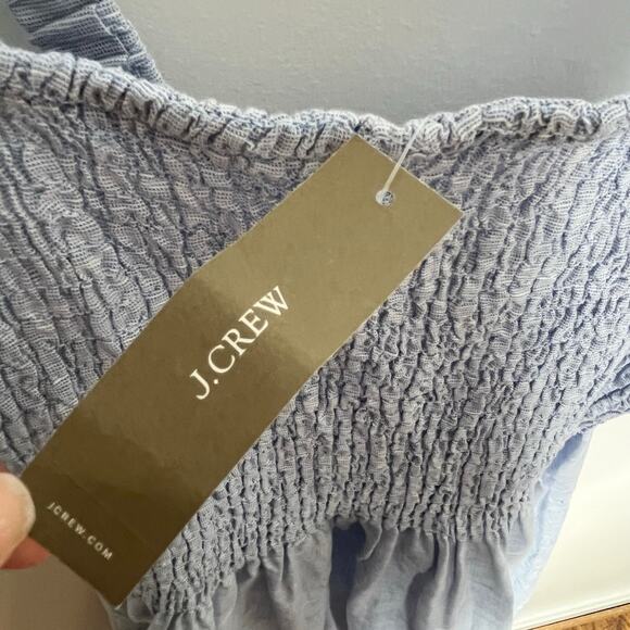 J. Crew Womens Smocked Midi Dress Large Baby Blue Linen Cotton Blend Summer - Picture 7 of 12
